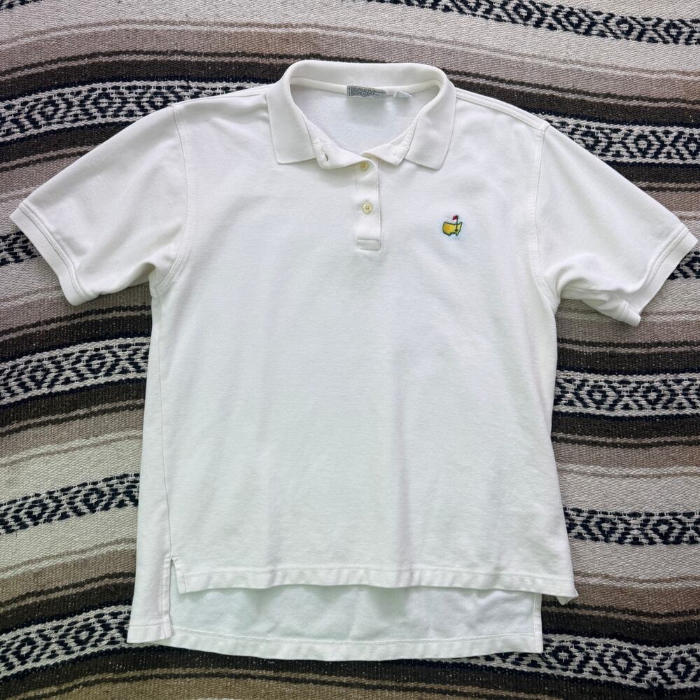 Men's Vintage The Master's Collection White Cotton Golf Polo Shirt Sz Medium VTG